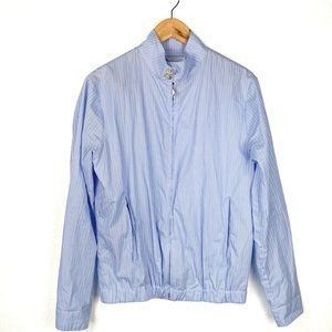 Zara Mens Front Zip Button Seersucker Blue and White Striped Bomber Jacket